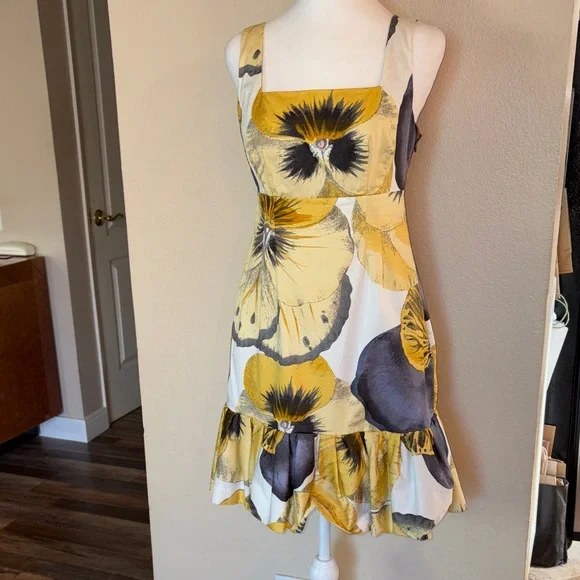 Leifsdottir Bellis brushstroke Yellow and Black Floral Dress - Picture 13 of 16